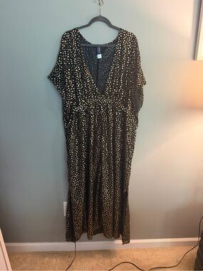 Swimsuits For All Black Maxi Dress with Gold Dot Print